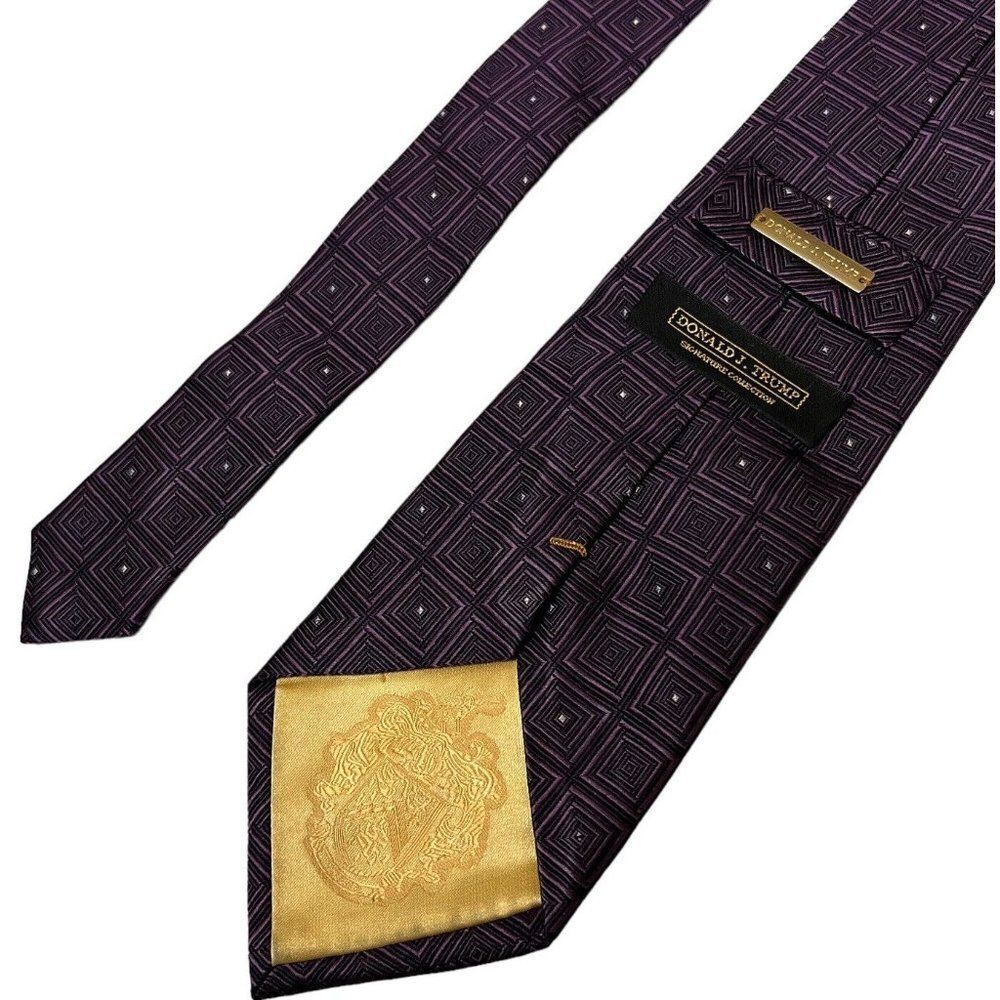 DONALD TRUMP ~ MENS SILK SQUARES DRESS SHIRT SUIT TIE PURPLE SILVER‎ ~ 61” WORK